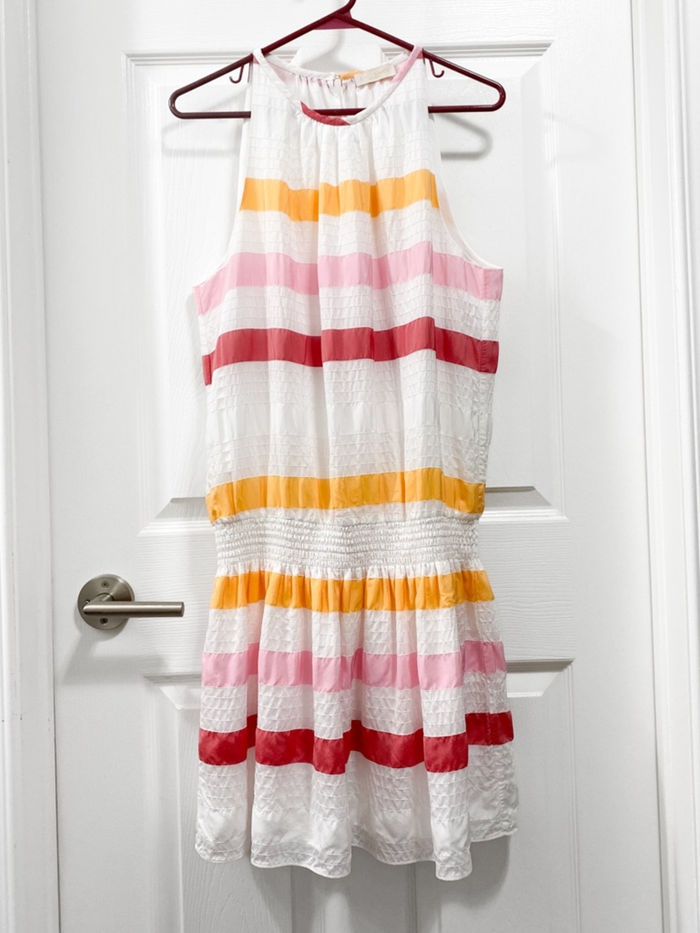 Ramy Brook White Paris Mini Dress w/ Metallic Threads & Stripes